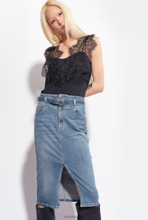 viršuje | DH06P328 žakardo logotipo viršus su nėriniais Pinko limuzinas juodas