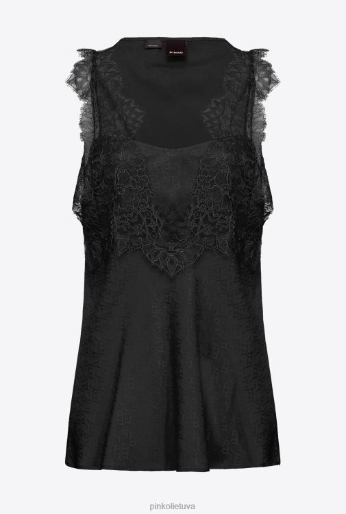 viršuje | DH06P328 žakardo logotipo viršus su nėriniais Pinko limuzinas juodas
