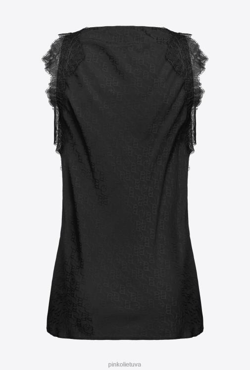 viršuje | DH06P328 žakardo logotipo viršus su nėriniais Pinko limuzinas juodas