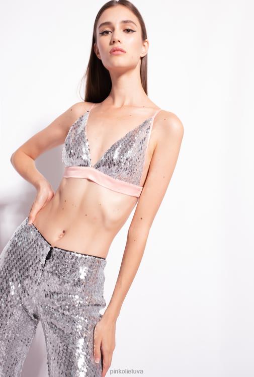 viršuje | DH06P337 pilnai blizgučiais puošta liemenėlė Pinko sidabras/nuogas