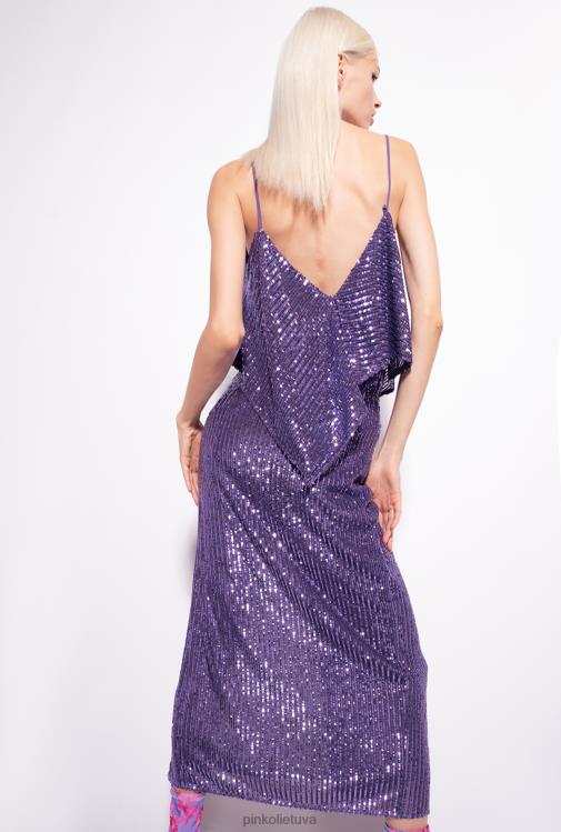 viršuje | DH06P345 dryžuotas blizgučiu puoštas viršus Pinko levandų alyvinė