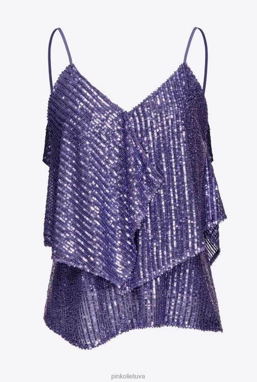 viršuje | DH06P345 dryžuotas blizgučiu puoštas viršus Pinko levandų alyvinė