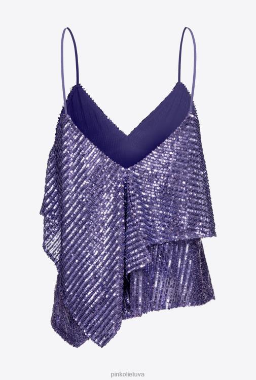 viršuje | DH06P345 dryžuotas blizgučiu puoštas viršus Pinko levandų alyvinė