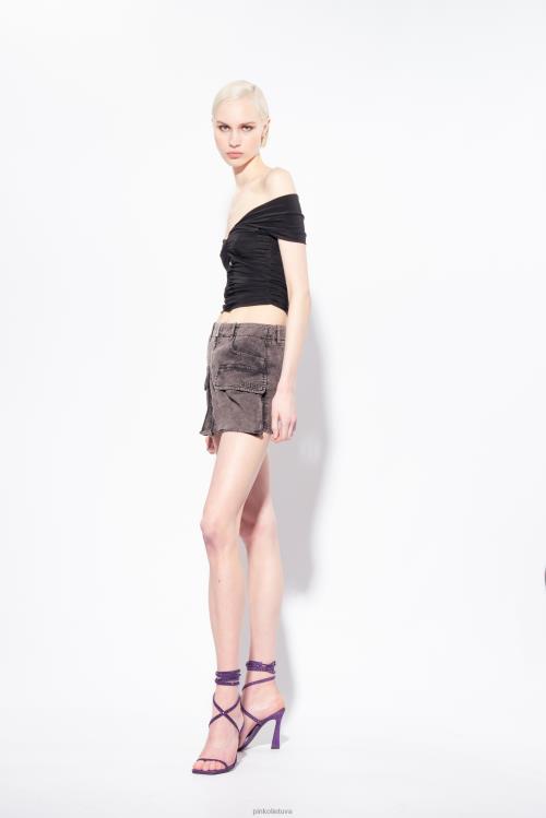 viršuje | DH06P348 skystas džersis nuo pečių Pinko limuzinas juodas