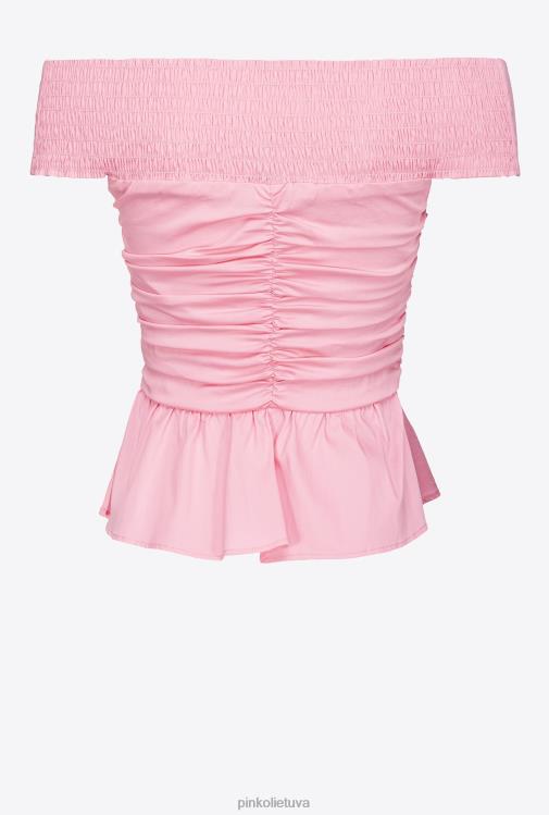 viršuje | DH06P359 Poplino viršus atvirais pečiais Pinko jūros rožinė