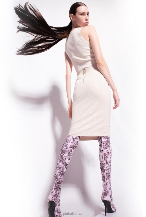 viršuje | DH06P365 monograma žakardo crop top Pinko beržo smėlio spalvos