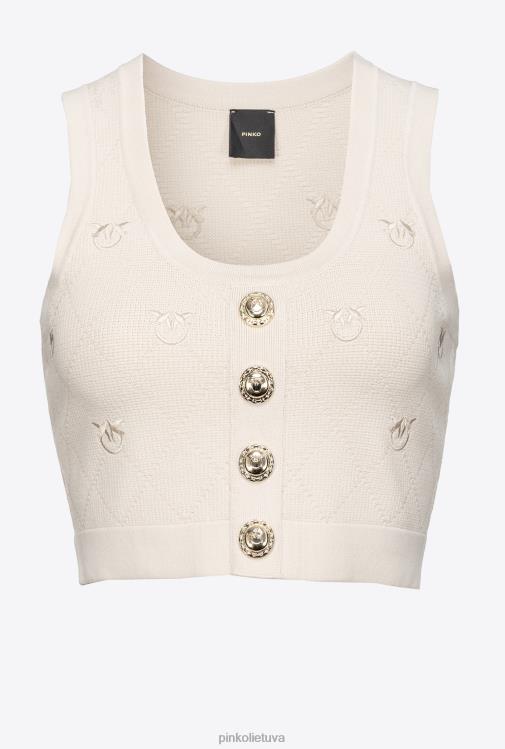 viršuje | DH06P365 monograma žakardo crop top Pinko beržo smėlio spalvos