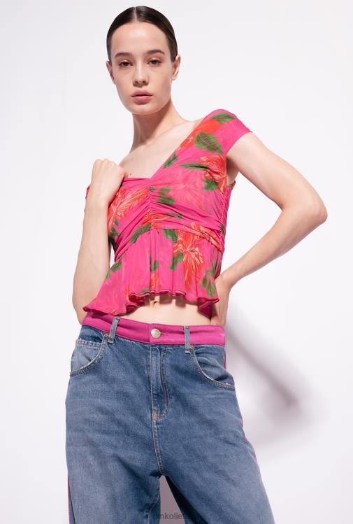 viršuje | DH06P370 gėlių rašto viršus Pinko multi fuksija/raudona