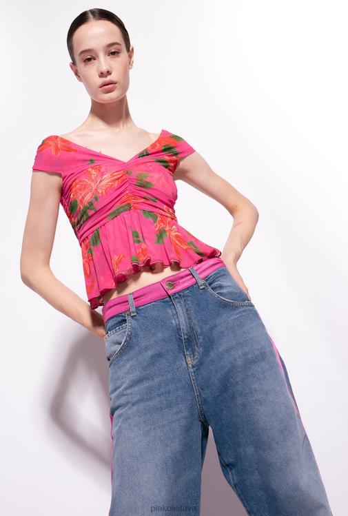 viršuje | DH06P370 gėlių rašto viršus Pinko multi fuksija/raudona