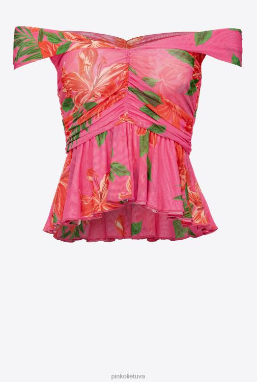 viršuje | DH06P370 gėlių rašto viršus Pinko multi fuksija/raudona