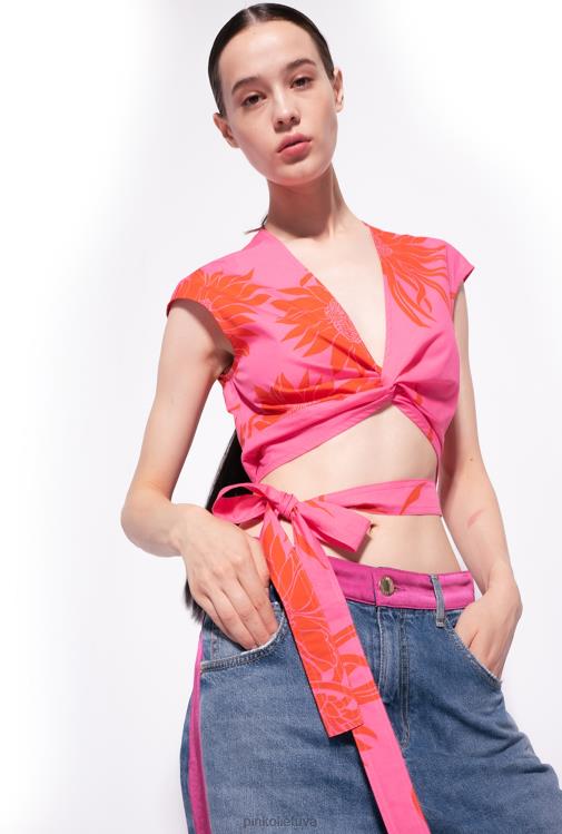 viršuje | DH06P371 viršuje su varčia ir didelėmis spausdintomis gėlėmis Pinko rožinė/raudona