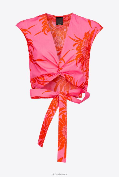 viršuje | DH06P371 viršuje su varčia ir didelėmis spausdintomis gėlėmis Pinko rožinė/raudona