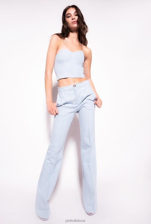 viršuje | DH06P372 Komfortiškas džinsinis krūtinkaulio viršus Pinko pūkų baliklio plovimas