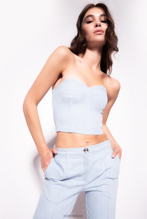 viršuje | DH06P372 Komfortiškas džinsinis krūtinkaulio viršus Pinko pūkų baliklio plovimas