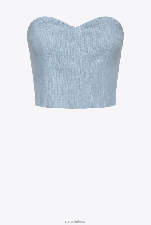 viršuje | DH06P372 Komfortiškas džinsinis krūtinkaulio viršus Pinko pūkų baliklio plovimas