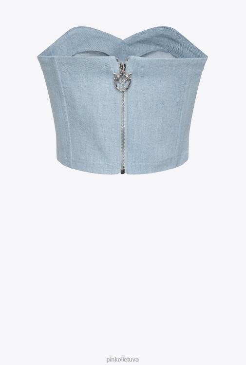 viršuje | DH06P372 Komfortiškas džinsinis krūtinkaulio viršus Pinko pūkų baliklio plovimas