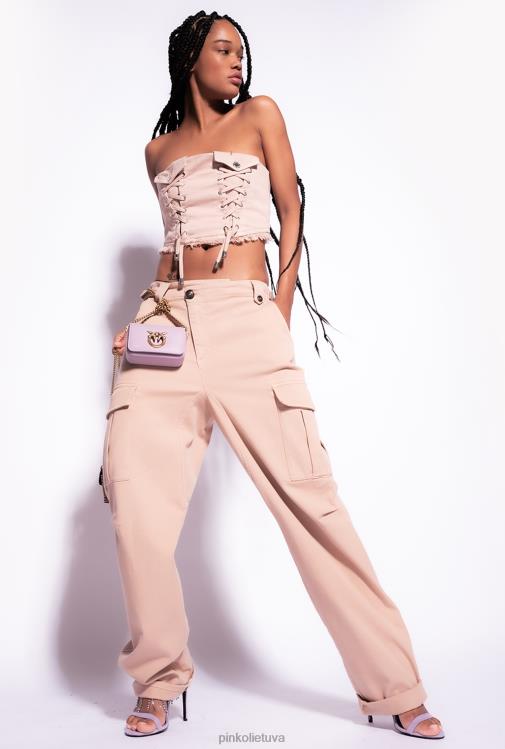 viršuje | DH06P379 Bustier stiliaus crop top Pinko regbio smėlio spalvos