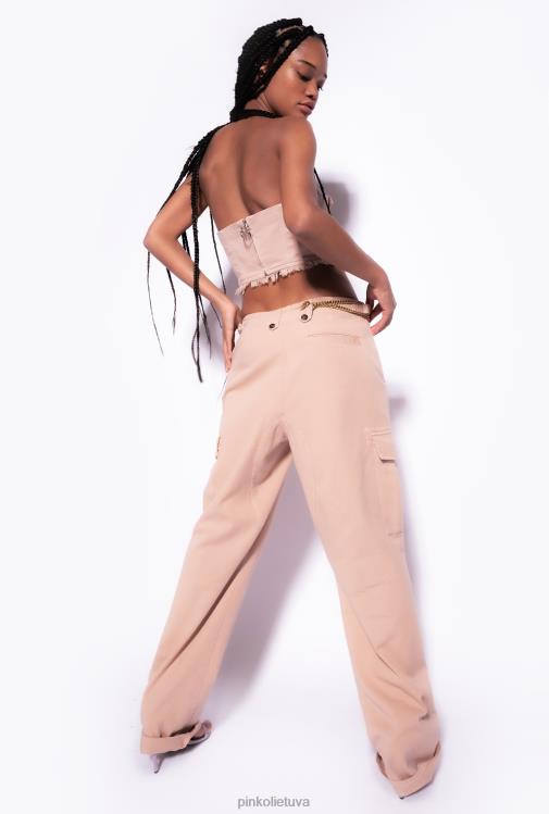 viršuje | DH06P379 Bustier stiliaus crop top Pinko regbio smėlio spalvos