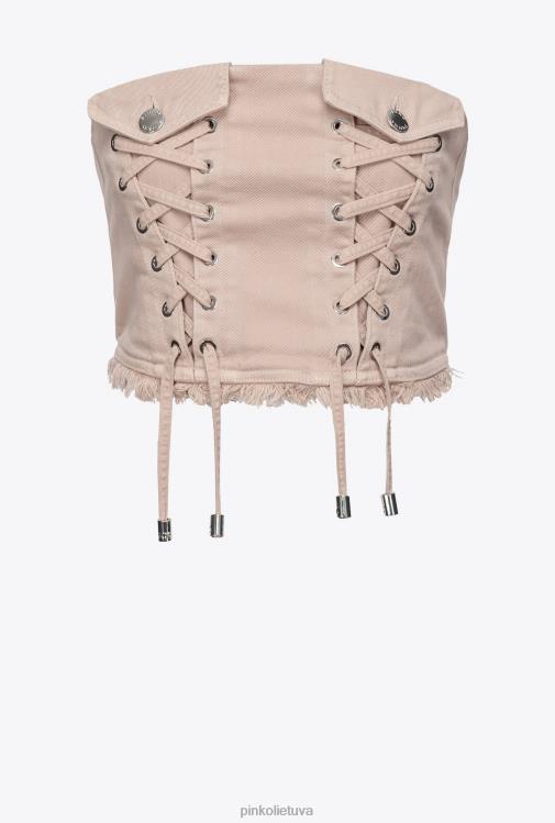 viršuje | DH06P379 Bustier stiliaus crop top Pinko regbio smėlio spalvos