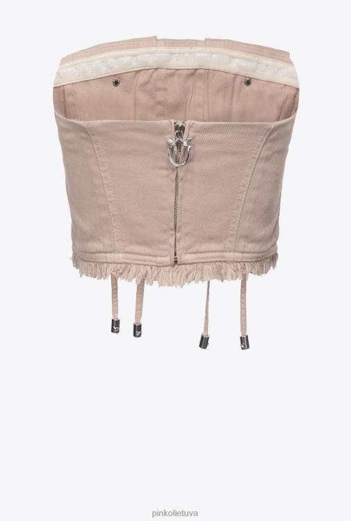 viršuje | DH06P379 Bustier stiliaus crop top Pinko regbio smėlio spalvos