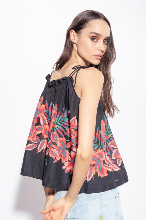 viršuje | DH06P385 tropinio rašto muslino viršus Pinko keli. juoda/raudona