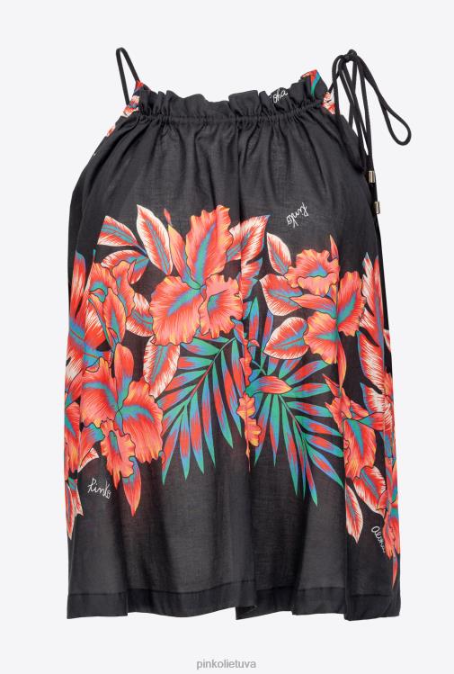 viršuje | DH06P385 tropinio rašto muslino viršus Pinko keli. juoda/raudona