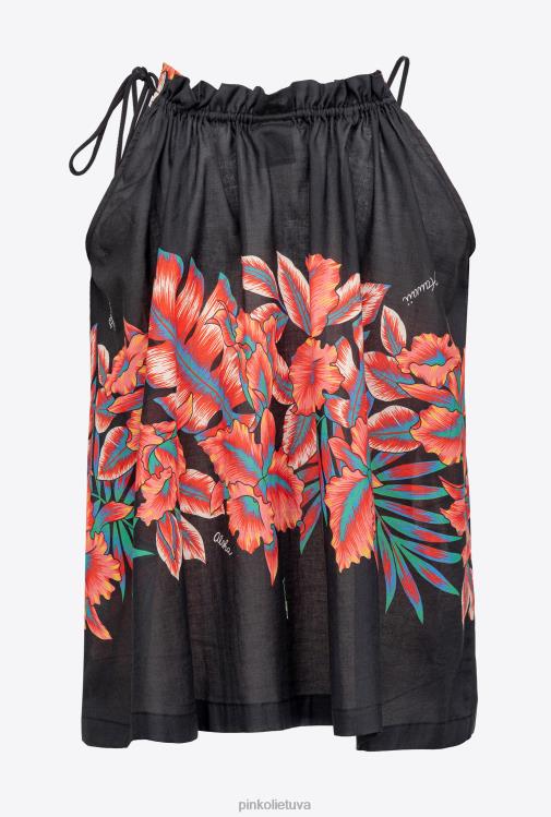 viršuje | DH06P385 tropinio rašto muslino viršus Pinko keli. juoda/raudona