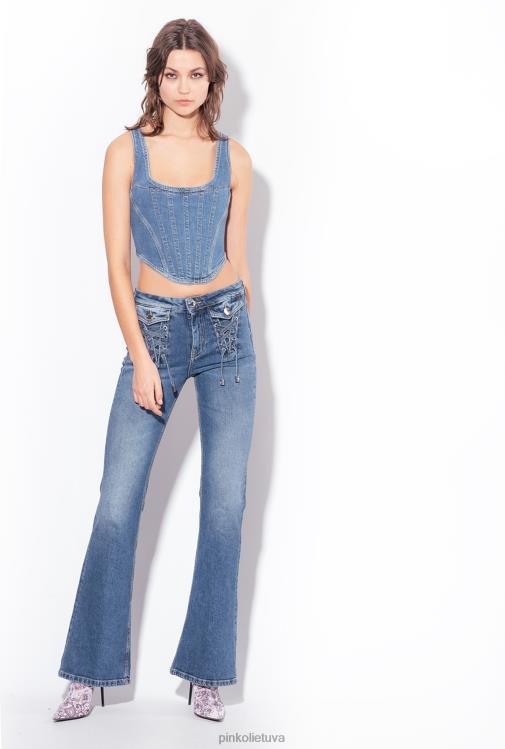 viršuje | DH06P386 džinsinio krūtinėlės viršutinė dalis Pinko tamsus vidurinis skalbimas