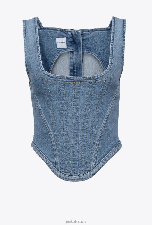 viršuje | DH06P386 džinsinio krūtinėlės viršutinė dalis Pinko tamsus vidurinis skalbimas