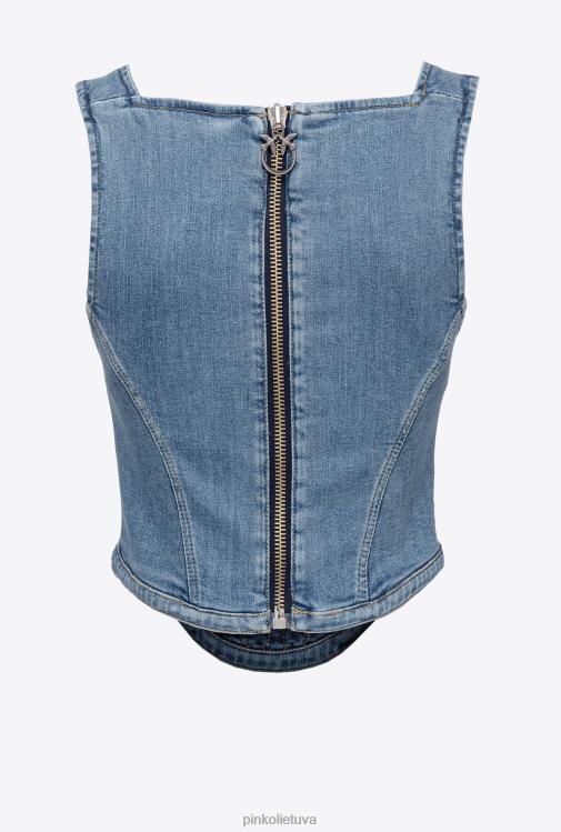viršuje | DH06P386 džinsinio krūtinėlės viršutinė dalis Pinko tamsus vidurinis skalbimas