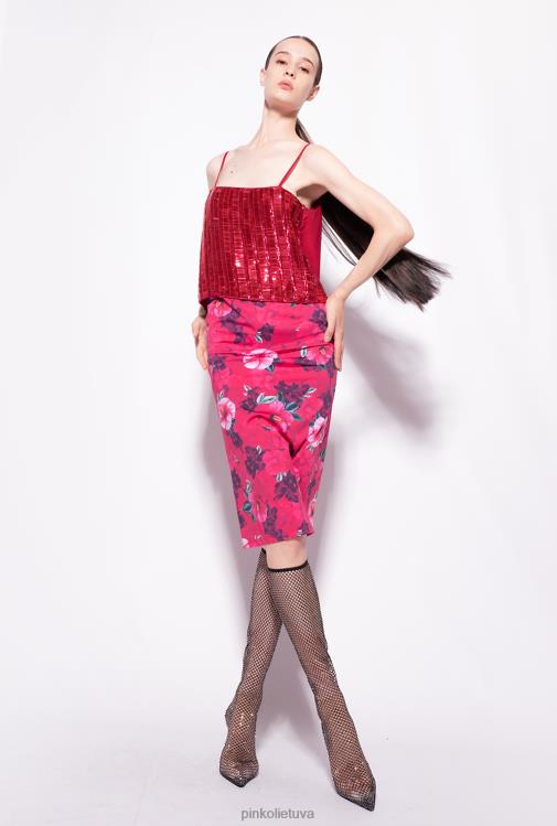 viršuje | DH06P392 stačiakampio formos blizgučiais puoštas viršus Pinko aviečių raudonumo