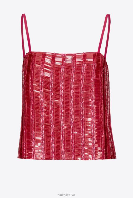 viršuje | DH06P392 stačiakampio formos blizgučiais puoštas viršus Pinko aviečių raudonumo