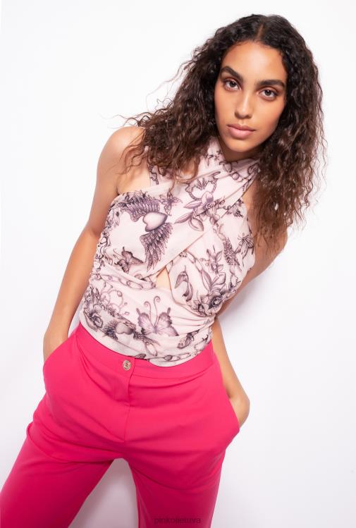 viršuje | DH06P408 asimetrinė viršūnė su tatuiruotėmis Pinko nuogas/juodas