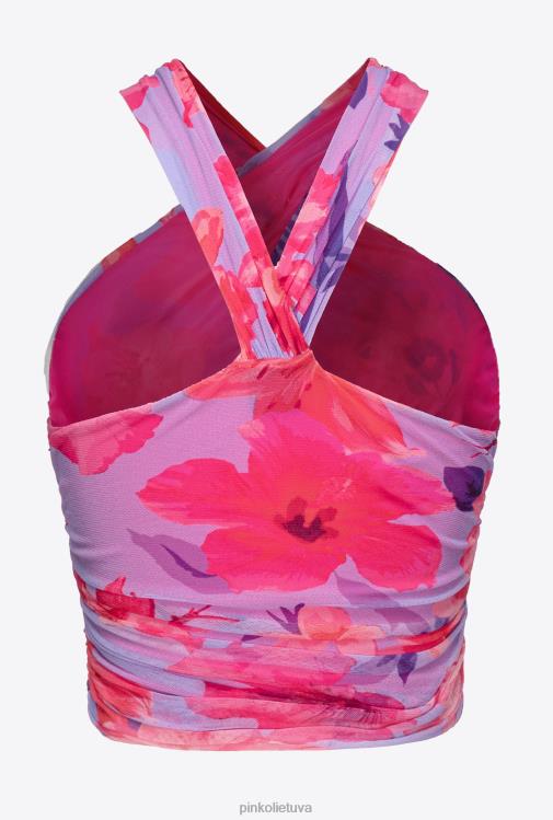 viršuje | DH06P414 Viršutinė dalis su tropinių gėlių raštu Pinko alyvinė/šviesiai rožinė/fuksija