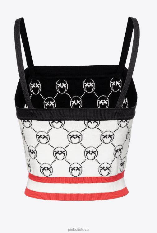 viršuje | DH06P420 monograma žakardo crop top Pinko mult. balta/juoda/raudona