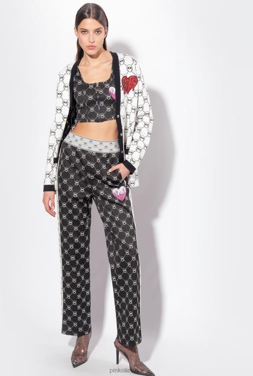 viršuje | DH06P421 megztas žakardo monogramos apkarpymo viršus Pinko juoda/ekru