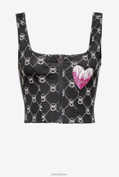 viršuje | DH06P421 megztas žakardo monogramos apkarpymo viršus Pinko juoda/ekru