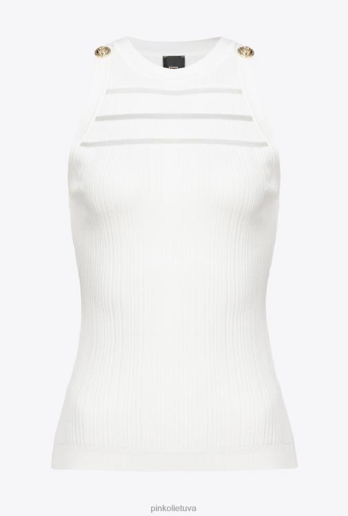 viršuje | DH06P430 briaunotas viršus su permatomomis detalėmis Pinko šilko baltumo