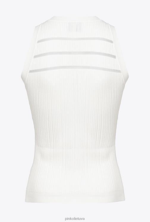 viršuje | DH06P430 briaunotas viršus su permatomomis detalėmis Pinko šilko baltumo