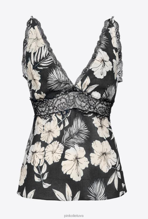 viršuje | DH06P432 grafinis gėlėtas viršus Pinko juodas/sviestas