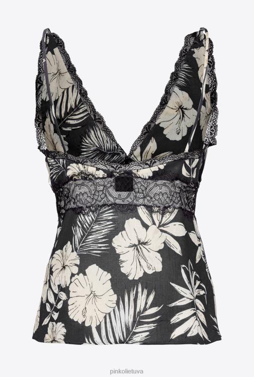 viršuje | DH06P432 grafinis gėlėtas viršus Pinko juodas/sviestas