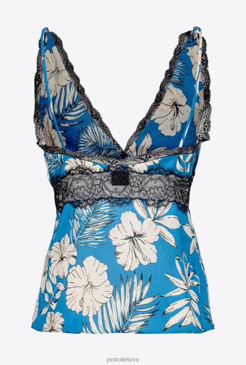 viršuje | DH06P433 grafinis gėlėtas viršus Pinko turkis/sviestinis/juodas