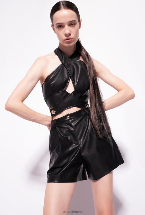 viršuje | DH06P435 odinės išvaizdos crop top Pinko limuzinas juodas