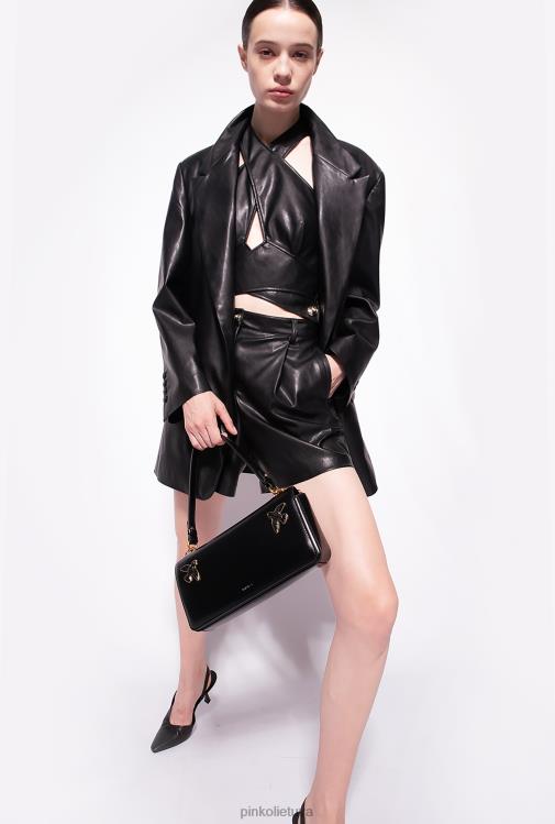 viršuje | DH06P435 odinės išvaizdos crop top Pinko limuzinas juodas