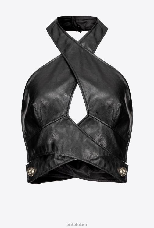 viršuje | DH06P435 odinės išvaizdos crop top Pinko limuzinas juodas