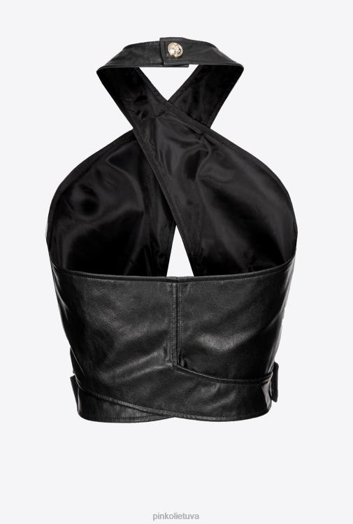 viršuje | DH06P435 odinės išvaizdos crop top Pinko limuzinas juodas