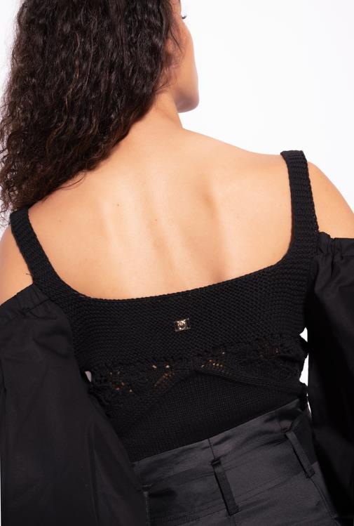 viršuje | DH06P440 trikotažas ir poplino viršus Pinko limuzinas juodas