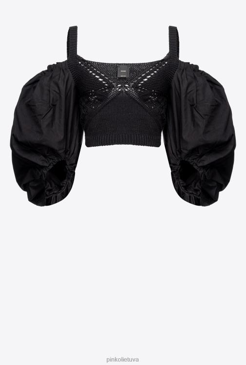 viršuje | DH06P440 trikotažas ir poplino viršus Pinko limuzinas juodas