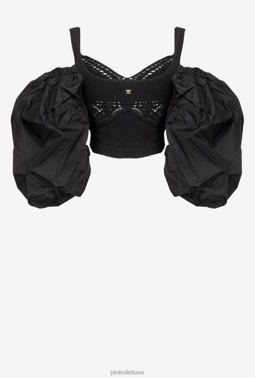 viršuje | DH06P440 trikotažas ir poplino viršus Pinko limuzinas juodas