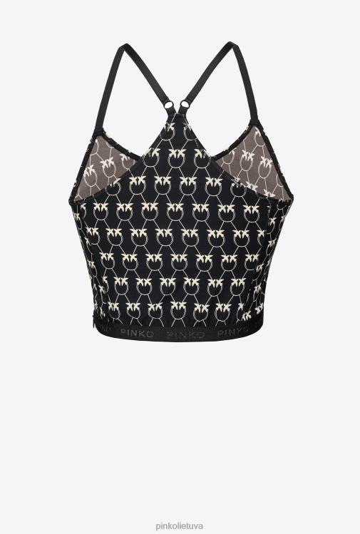 viršuje | DH06P442 meilės paukščių monogramos viršus Pinko juoda / kreminė